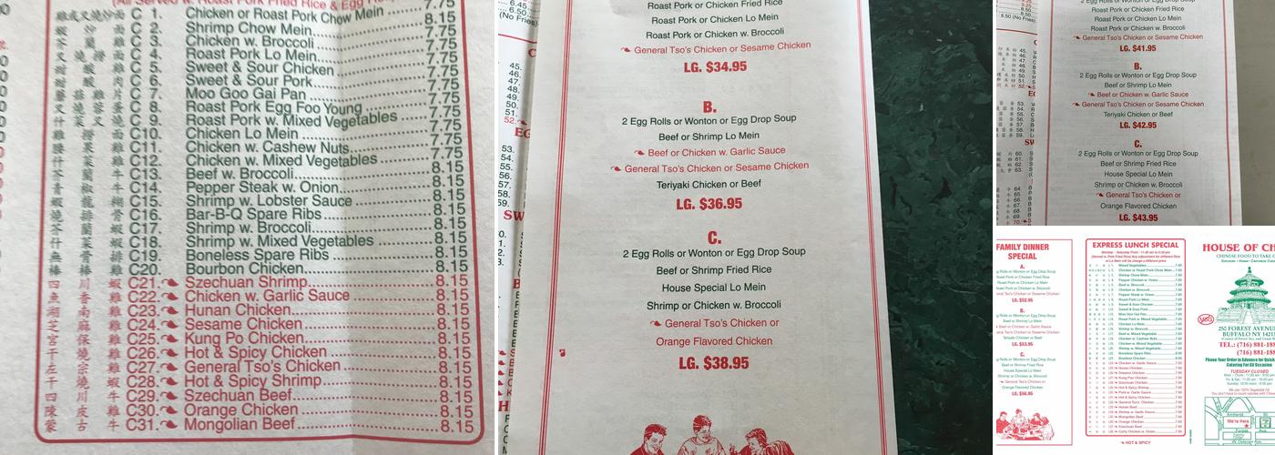 House of China Menu