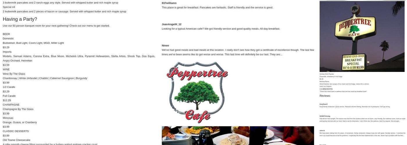 Peppertree Cafe Menu