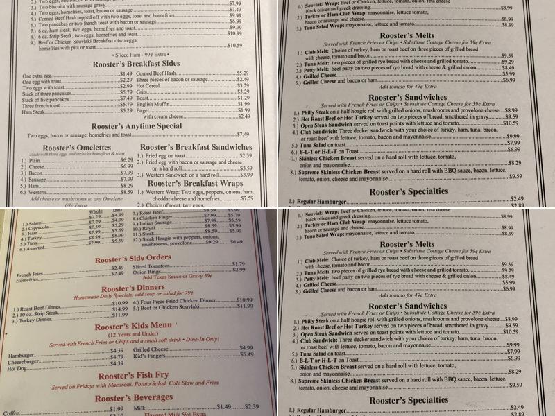 Rooster's Cafe Menu