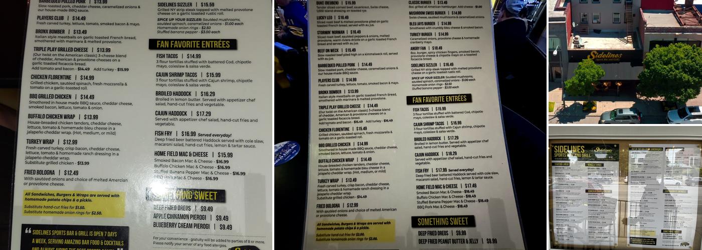 Sidelines Sports Bar and Grill Menu