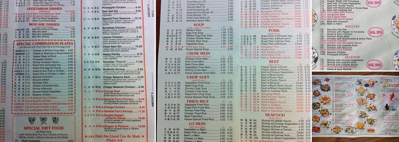 China Dragon Menu