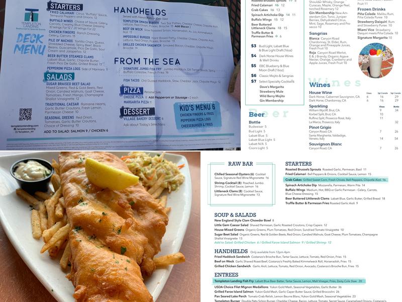 Templeton Landing Restaurant & Special Events Menu