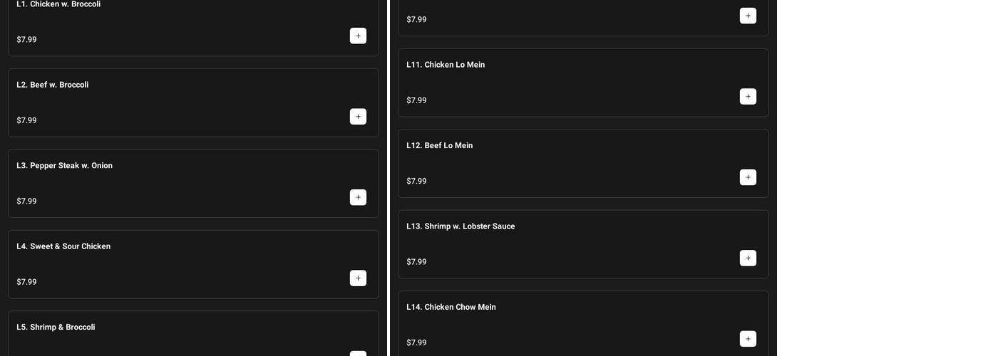 oriental express Menu