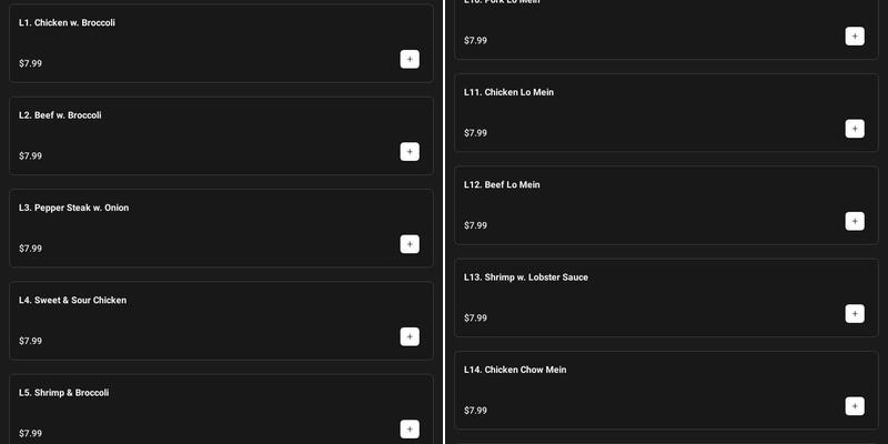 oriental express Menu