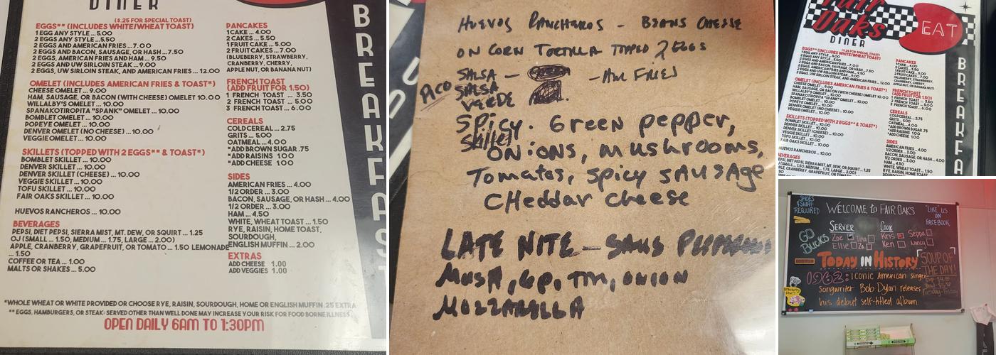 Fair Oaks Diner Menu