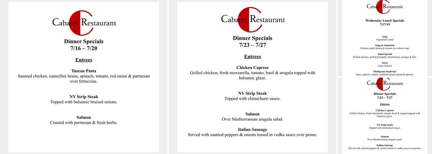 Cabaret Menu