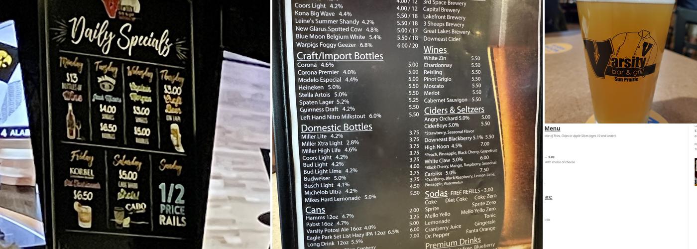 Varsity Bar & Grill Menu