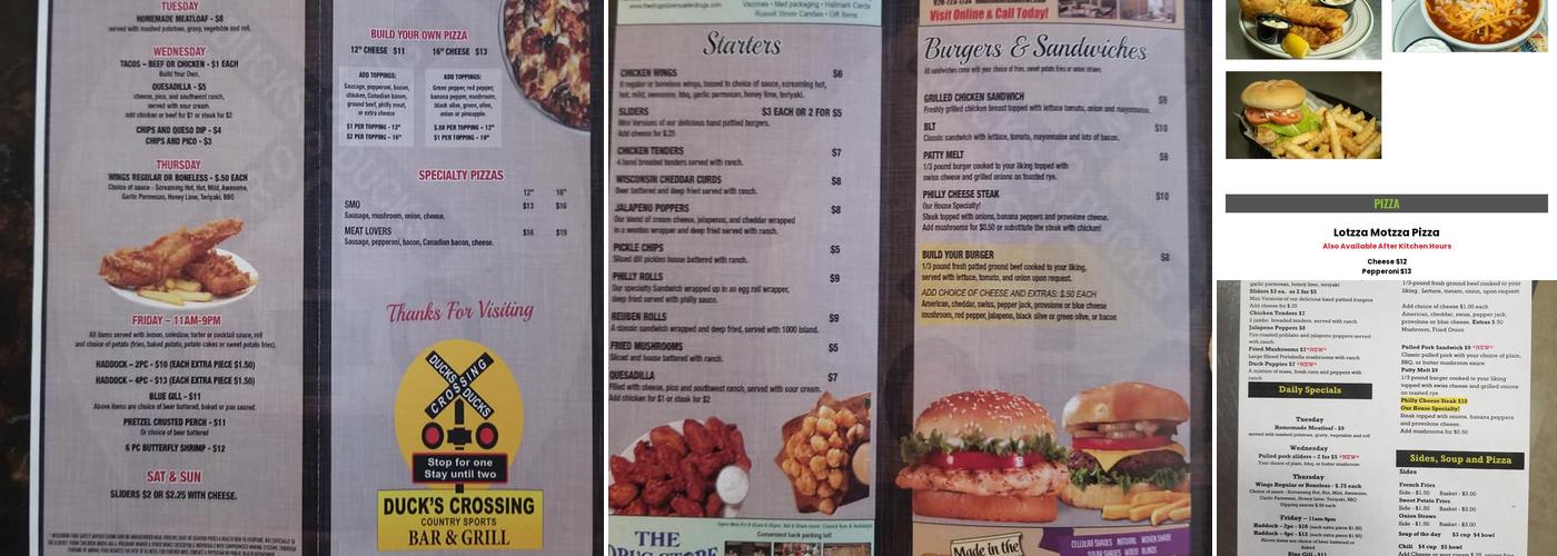 Ducks Crossing Country Sports Bar and Grill Menu