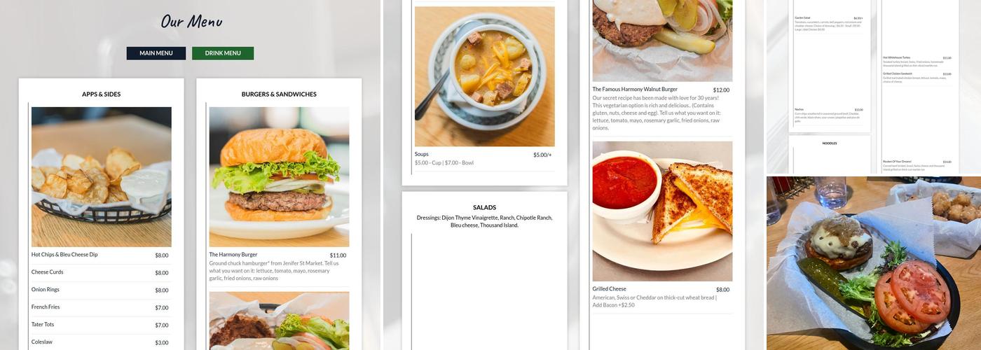 Harmony Bar & Grill Menu