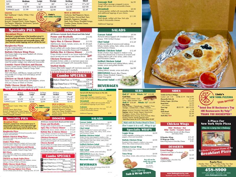 Linda's New York Pizzeria Menu