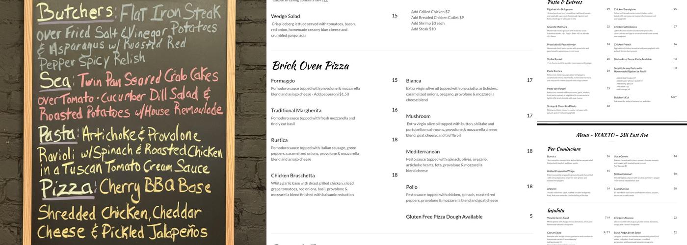 Veneto Wood Fired Pizza & Pasta Menu
