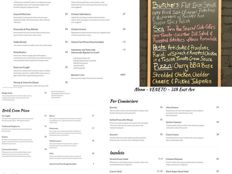 Veneto Wood Fired Pizza & Pasta Menu