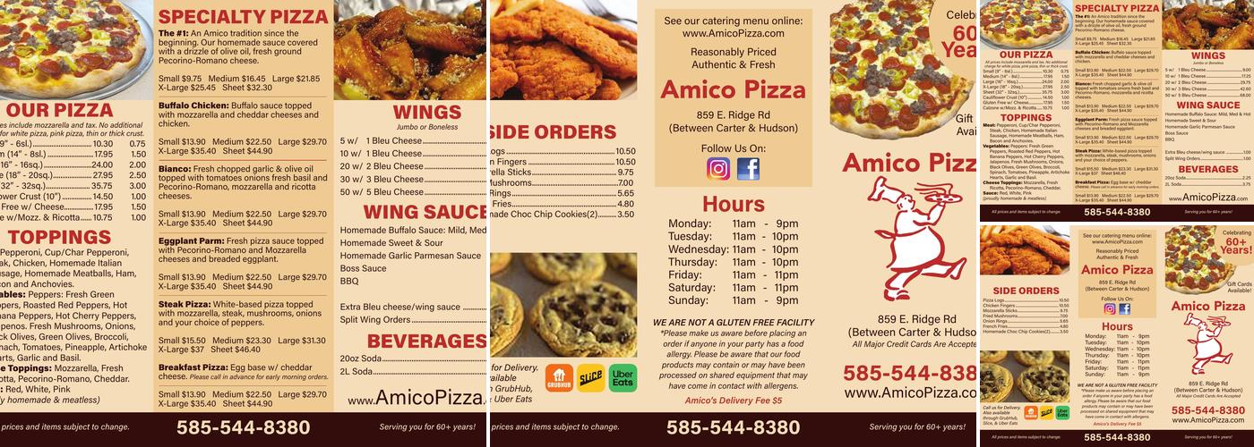 Amico's Pizza Menu