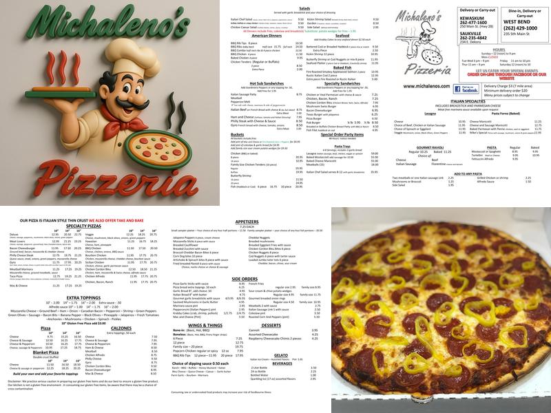 Michaleno's Pizzeria Menu