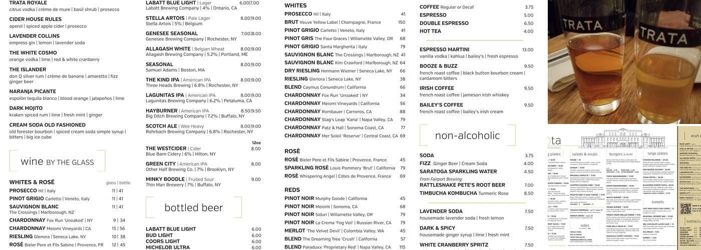TRATA: The Restaurant At The Armory Menu