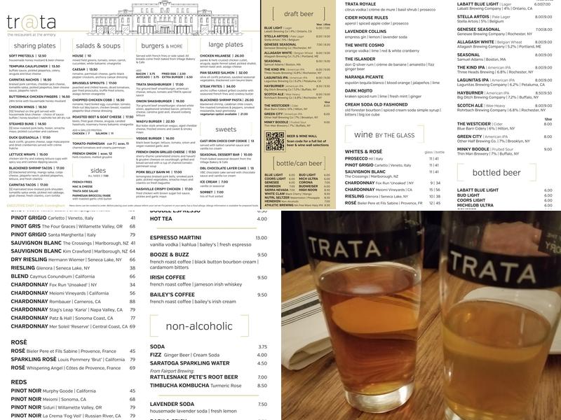 TRATA: The Restaurant At The Armory Menu