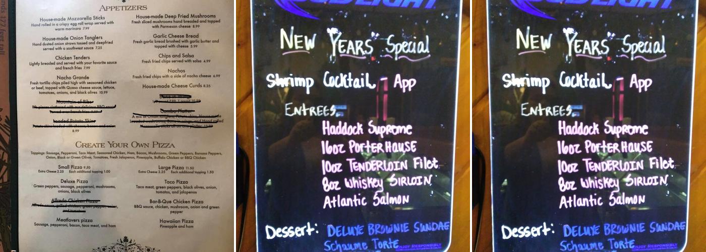Gingers Hide Away LLC Menu