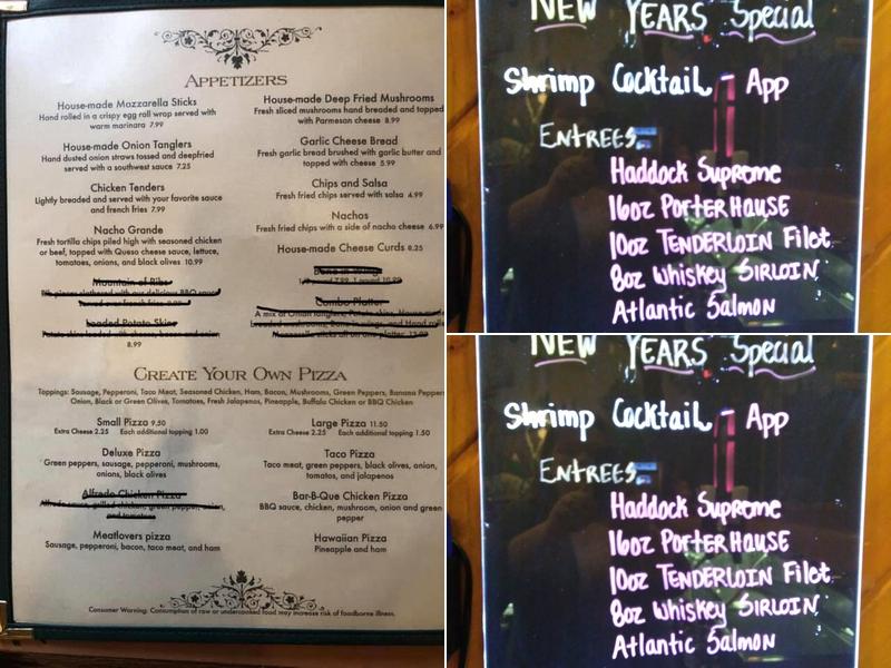 Gingers Hide Away LLC Menu