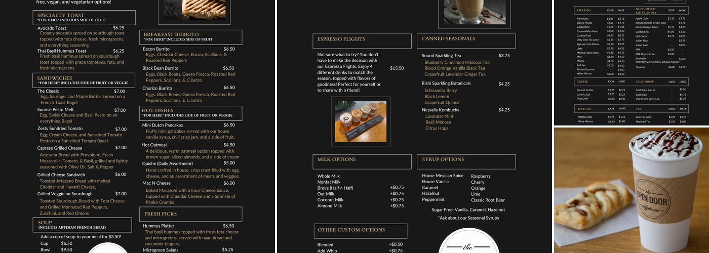 The Open Door Coffeehouse Menu