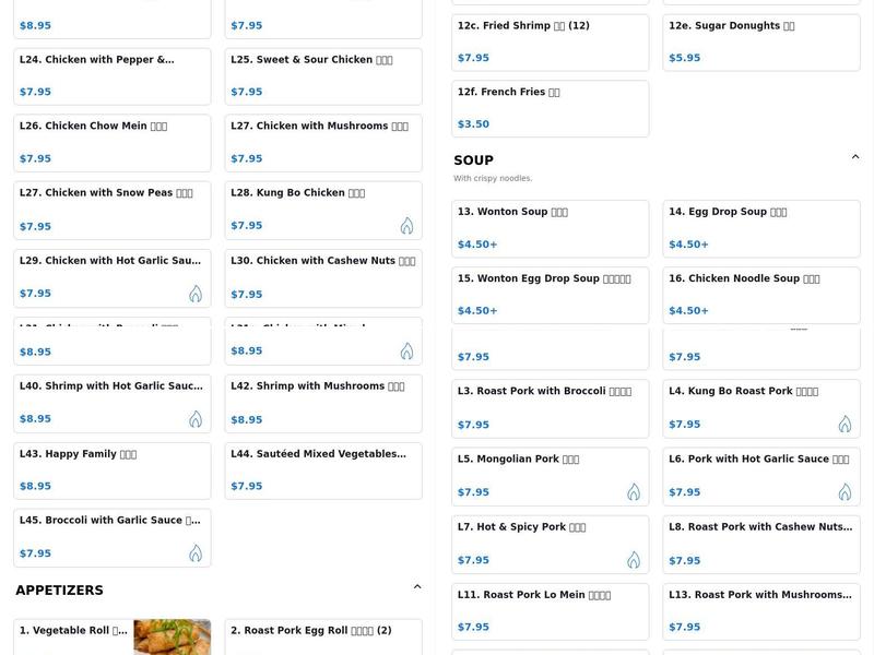 Chang Jiang Buffet Menu