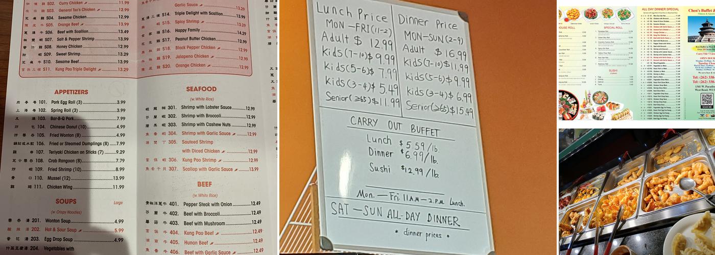 Chen's Buffet Menu
