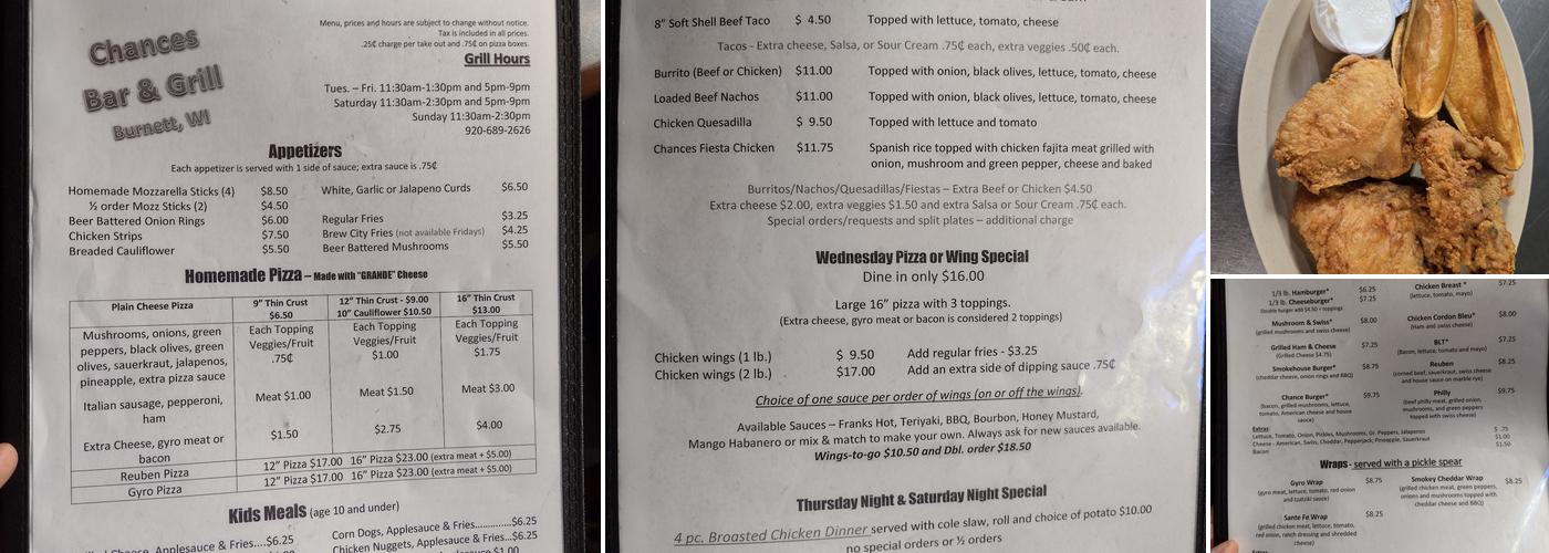 Chances Bar & Grill Menu