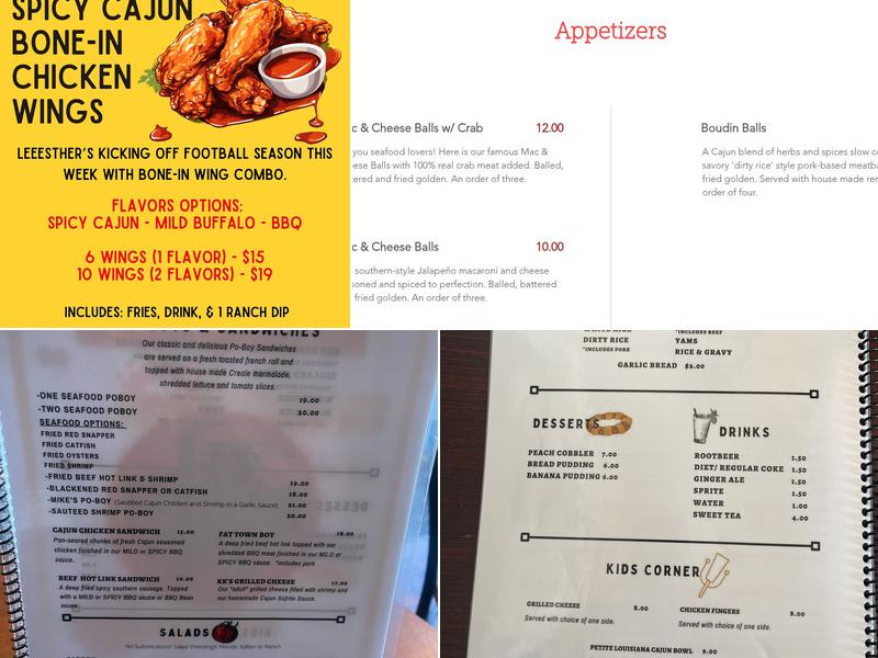 Lee Esther's Creole & Cajun Cooking Menu