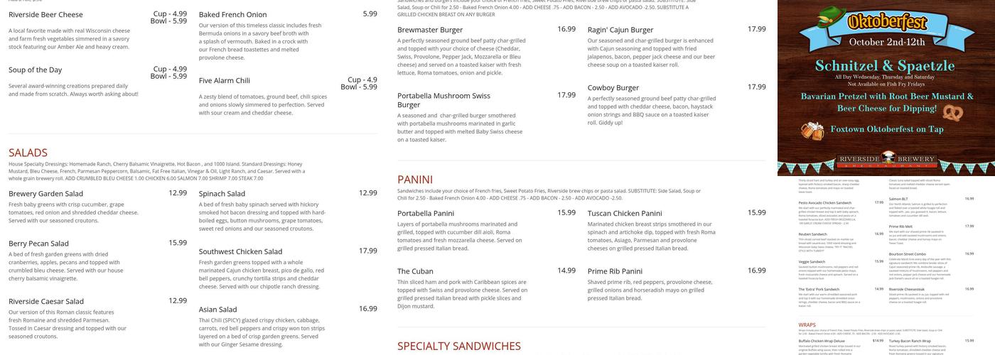 Riverside Brewery & Restaurant Menu