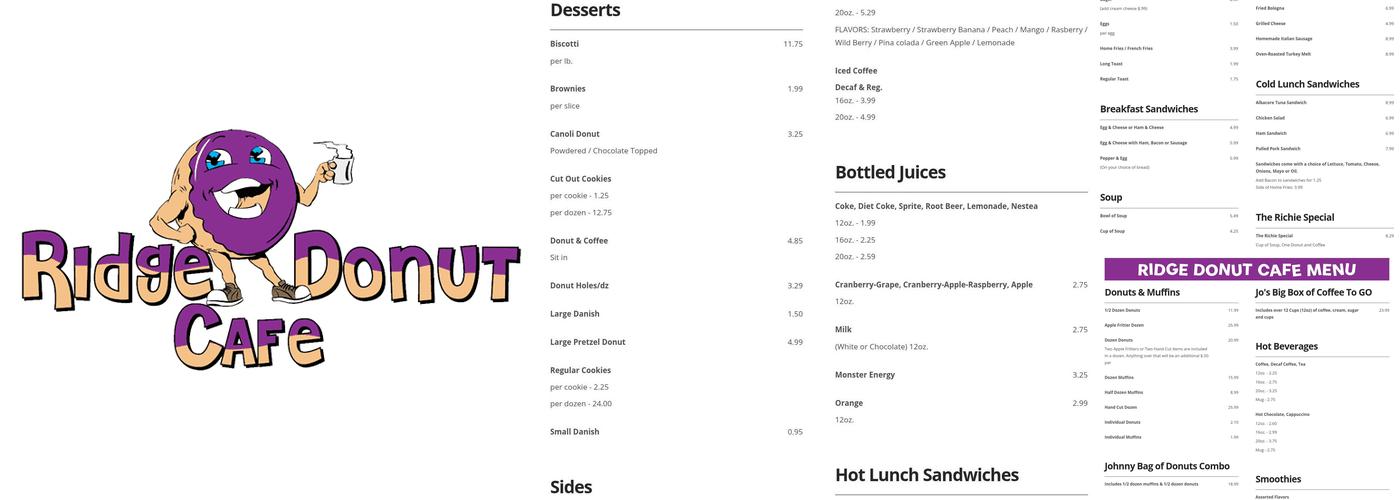 Ridge Donut Cafe Menu