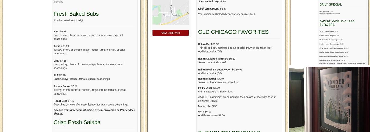 ZaZing! Primo Pizza Menu