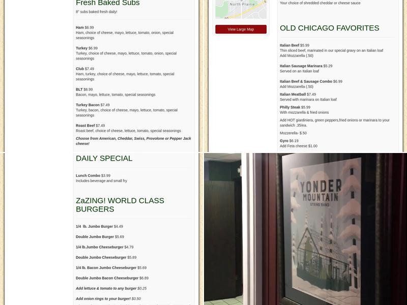 ZaZing! Primo Pizza Menu