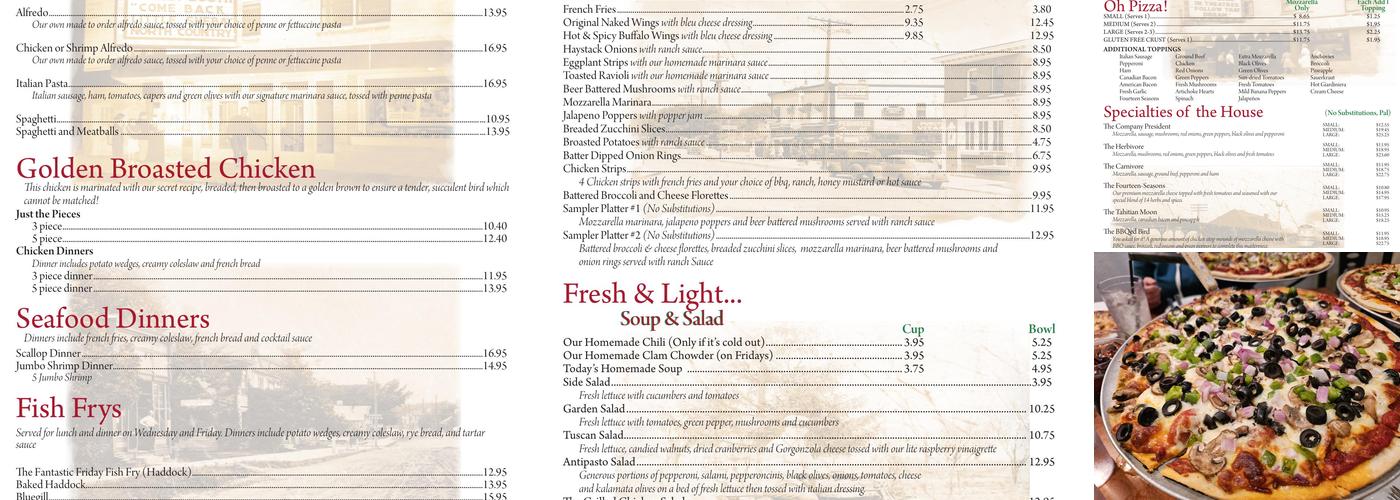 Park Avenue Pizza Company Menu