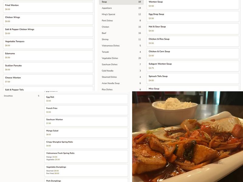 Ming's Noodle Menu