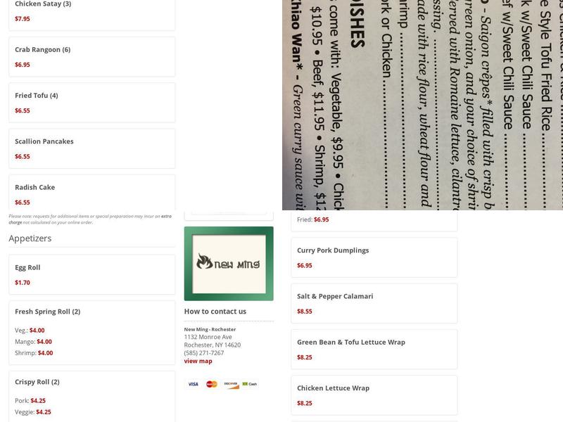 New Ming Menu