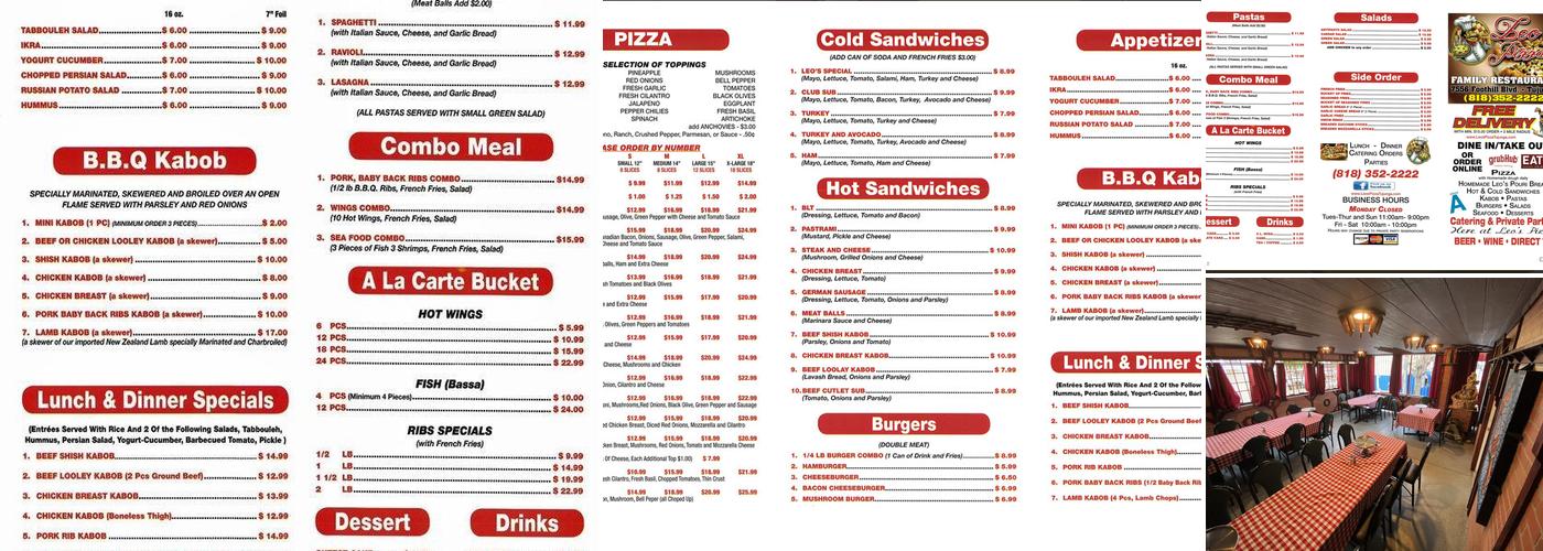 Leo's Pizza Family Restaurant Menu