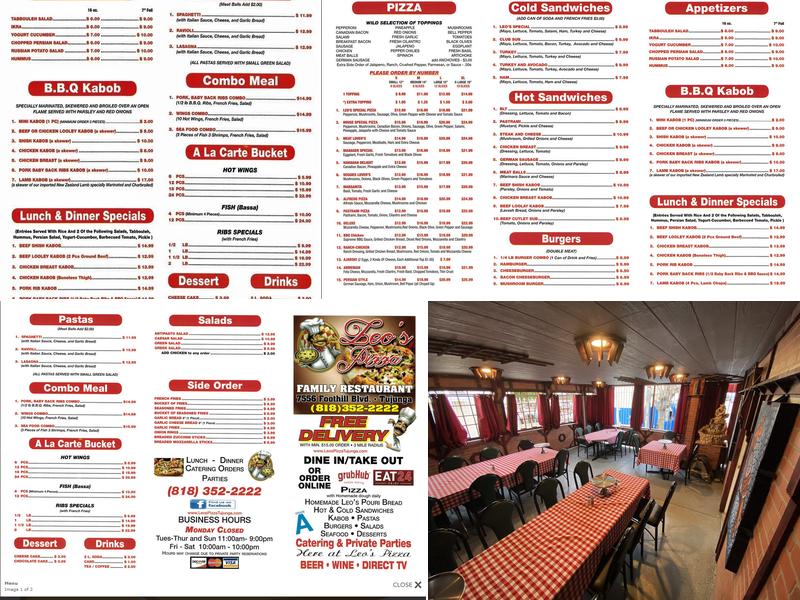 Leo's Pizza Family Restaurant Menu