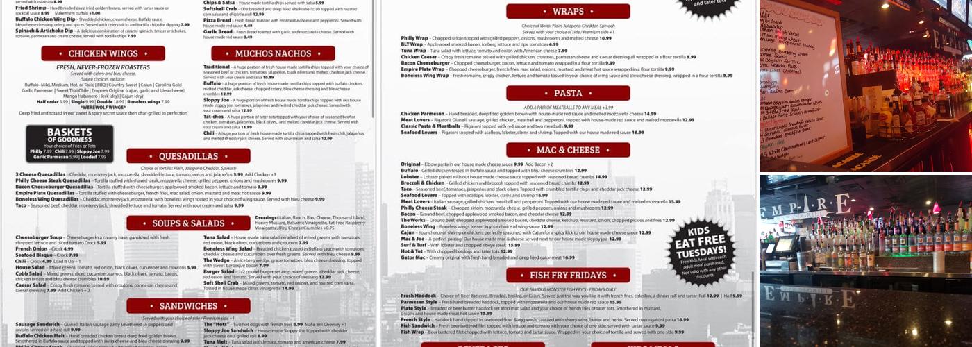 Empire Pub Menu