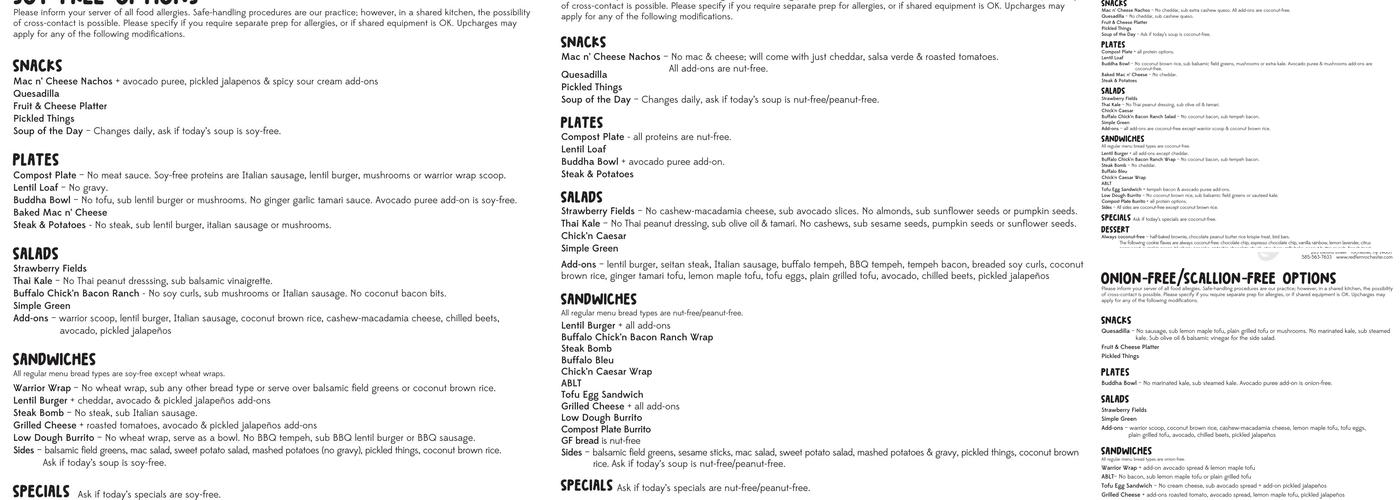 The Red Fern Menu