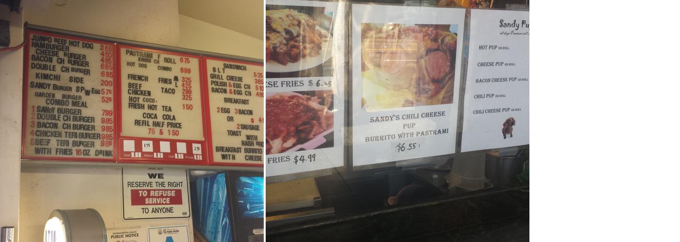 Sandy Burger Menu