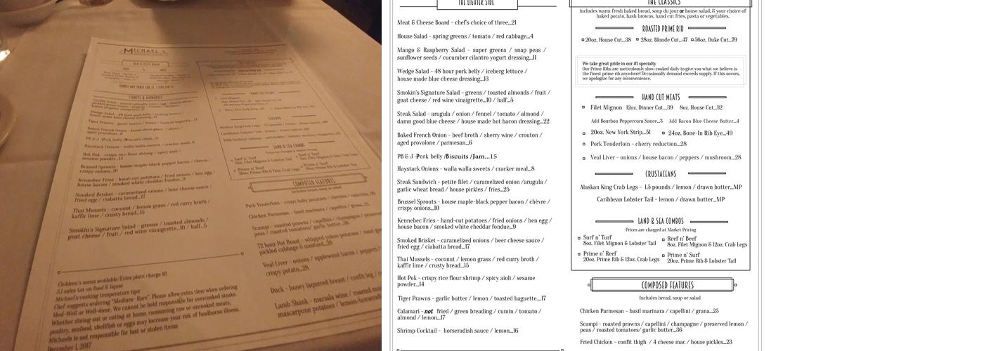 Michael's House of Prime Menu