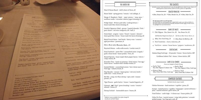 Michael's House of Prime Menu