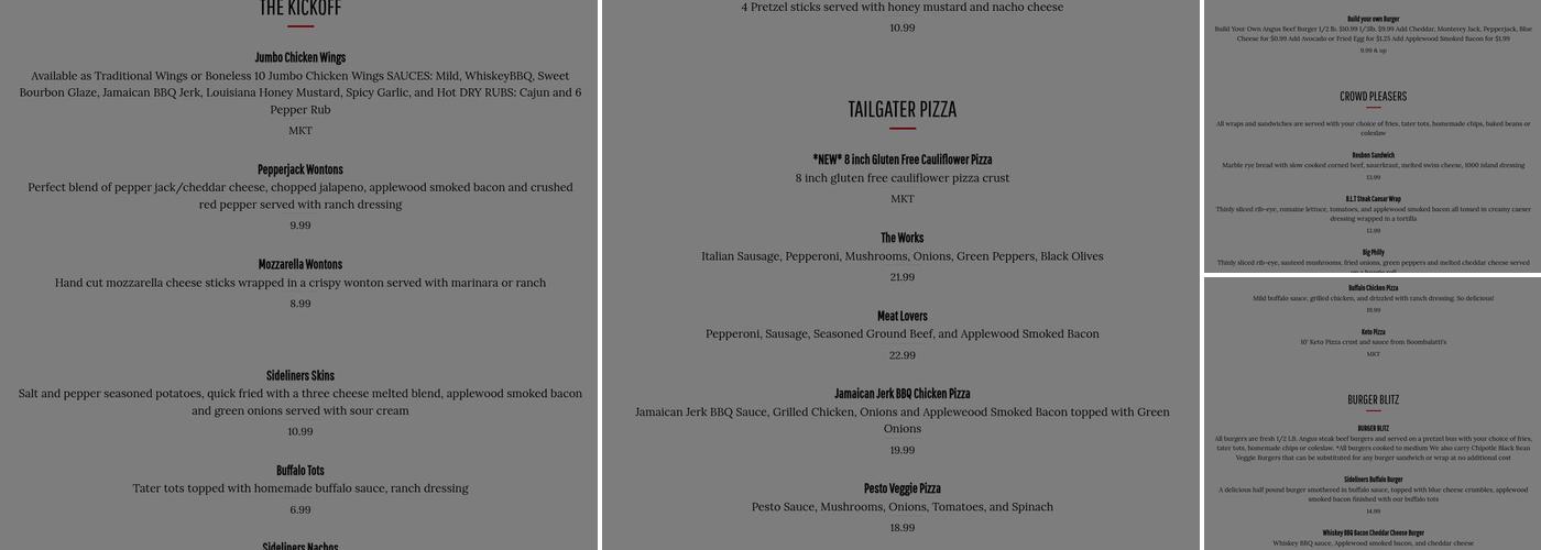 Sideliners Pub and Grill Menu