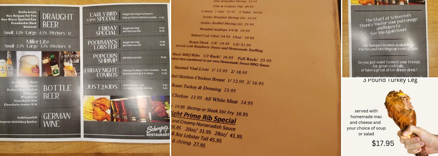 Schwefel's Restaurant Menu