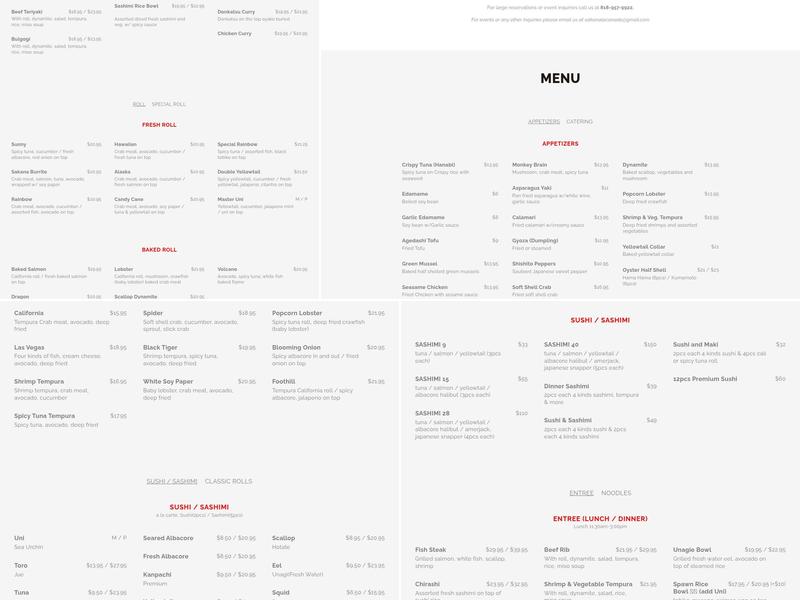 Sakana Sushi & Grill Menu