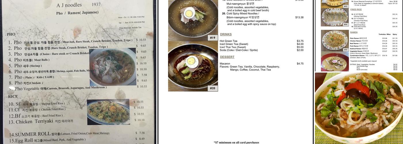 AJ Noodles Menu