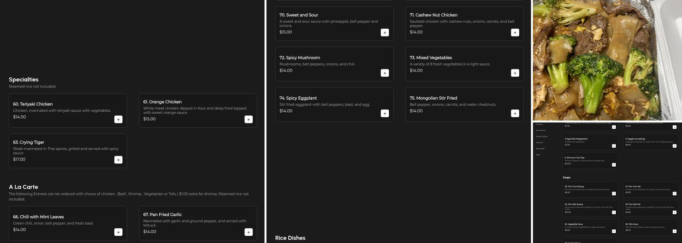 T-House Thai Cuisine Menu