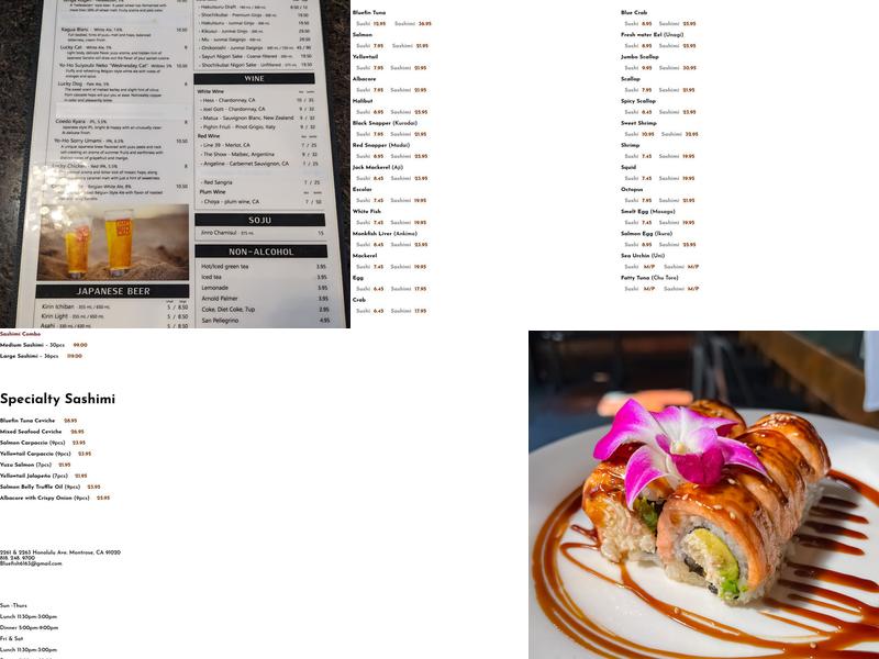 Blue Fish Japanese Restaurant Menu