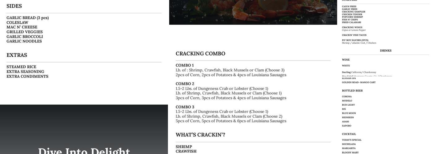 CRACKING CRAB Menu