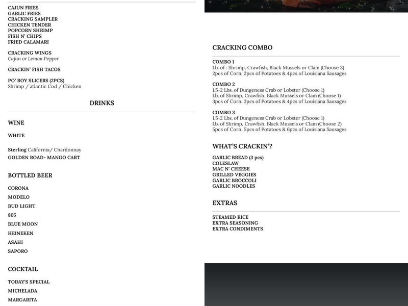 CRACKING CRAB Menu