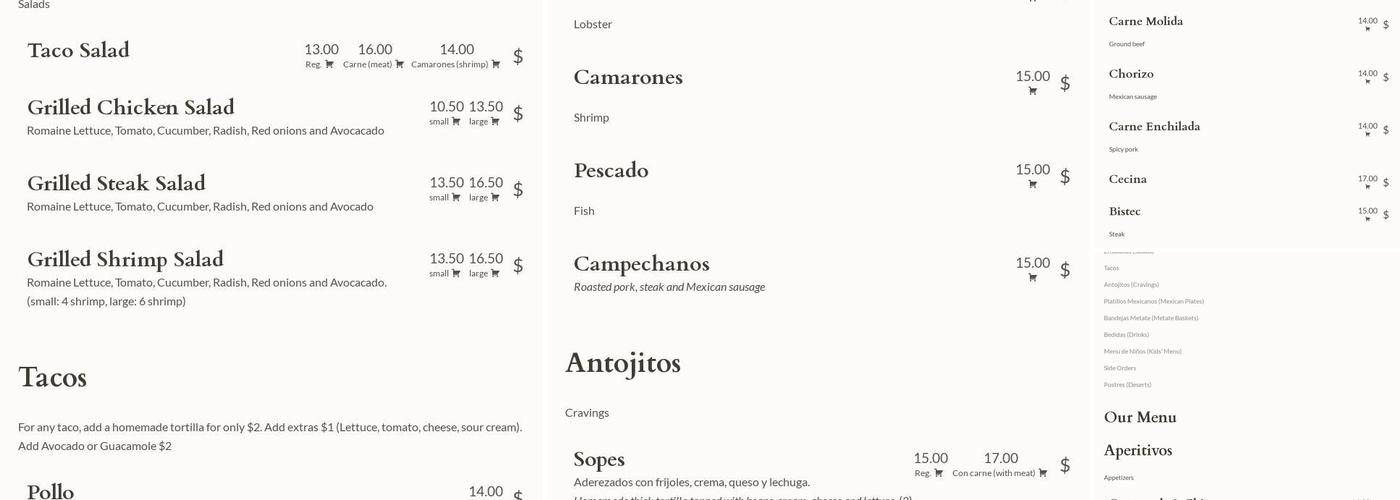 Metate #2 Menu